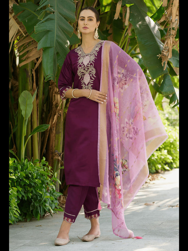 Purple Viscos Roman Silk Pant Suit 190054
